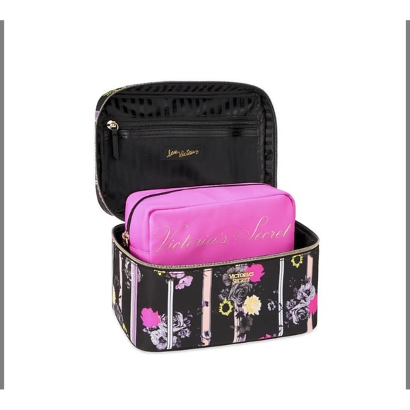 VICTORIA'S SECRET Black Floral Stripe Small Weekender Train Case - Picture 4 of 5